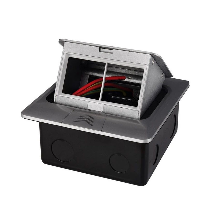 Розетковий люк підлоговий LIVOLO срібний, вбудований у підлогу, пустий корпус без розеток для наповнення будь-якими модулями, з кришкою, IP44, алюміній, плавне відкриття, розмір 145×145×65 мм (VL-SHS016-S)