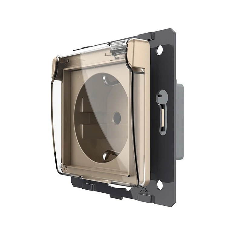 Вологозахищена розетка LIVOLO з кришкою, золота, IP44, 16А 230В, з заземленням та шторками, модуль (VL-FCTC16A/XW001-2AP)