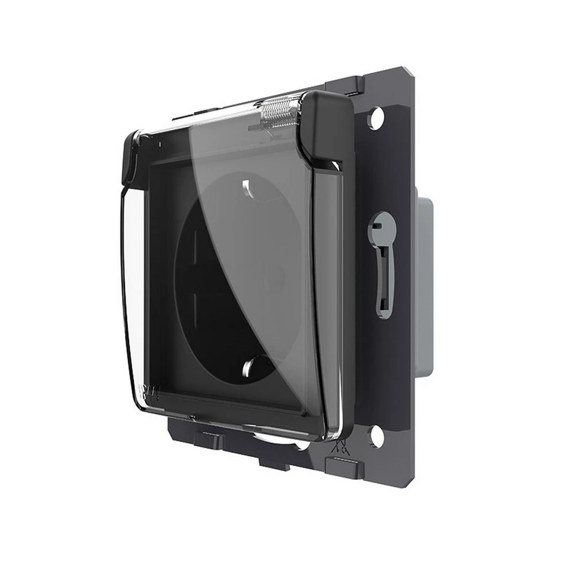 Вологозахищена розетка LIVOLO з кришкою, чорна, IP44, 16А 230В, з заземленням та шторками, модуль (VL-FCTC16A/XW001-2BP)