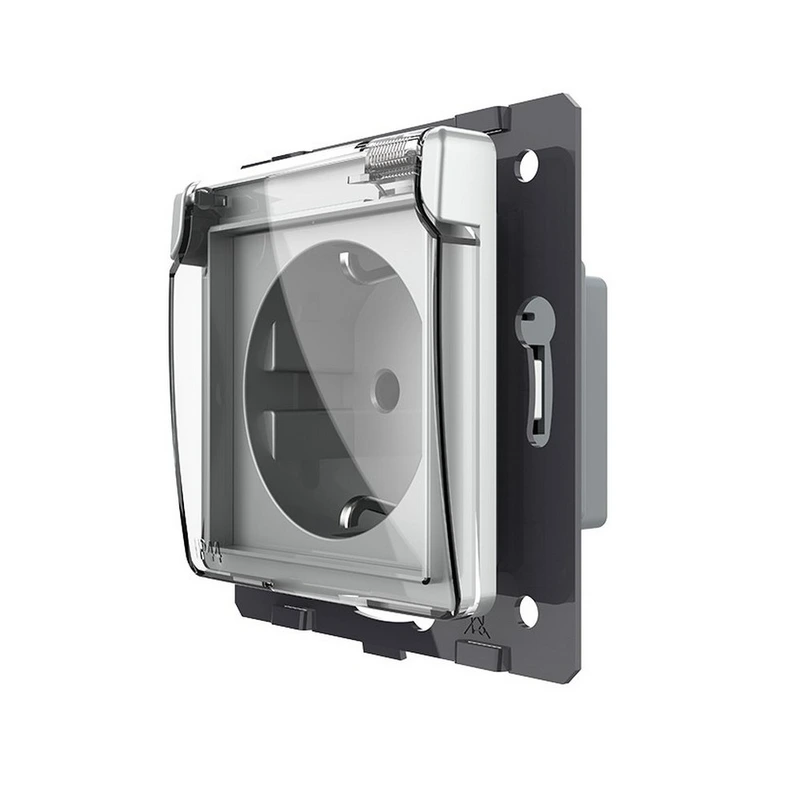 Вологозахищена розетка LIVOLO з кришкою, сіра, IP44, 16А 230В, з заземленням та шторками, модуль (VL-FCTC16A/XW001-2IP)