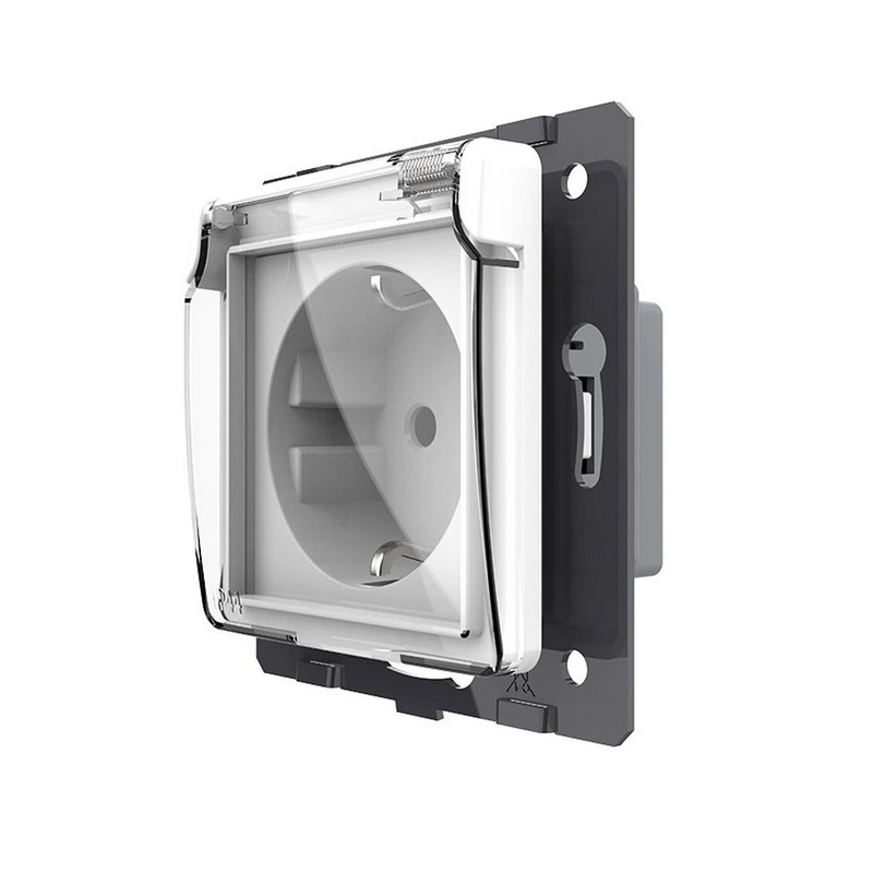 Вологозахищена розетка LIVOLO з кришкою, біла, IP44, 16А 230В, з заземленням та шторками, модуль (VL-FCTC16A/XW001-2WP)