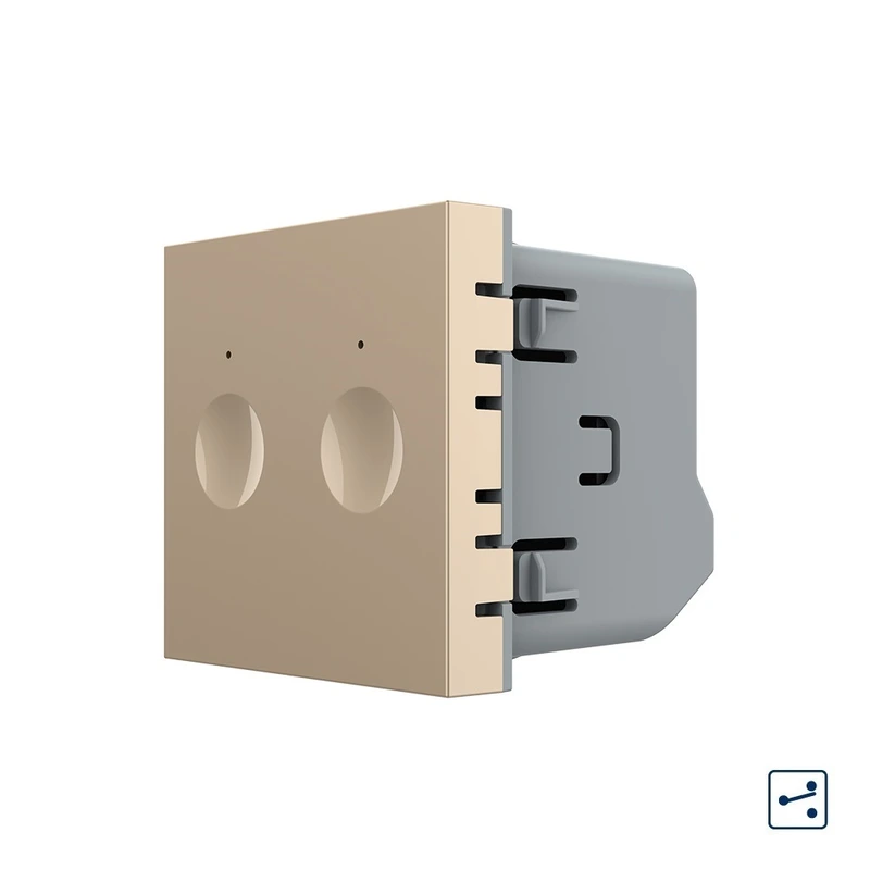 Сенсорний вимикач LIVOLO Sense, 2-сенсорний, золотий, прохідний / перехресний, 5А 230В, без нейтралі, модуль без рамки (VL-FC2S-2AP)