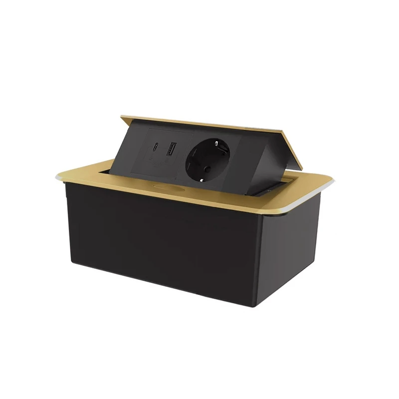 Меблева розетка LIVOLO золота, вбудована у стільницю, з USB-A і USB Type-C 36 Вт, висувна, з заземленням, плавне відкриття, алюміній (VL-SHS012-TC-UA.UC-BP-A)