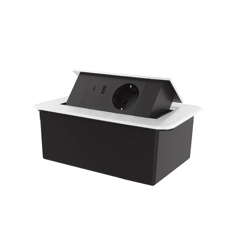 Меблева розетка LIVOLO біла, вбудована у стільницю, з USB-A і USB Type-C 36 Вт, висувна, з заземленням, плавне відкриття, алюміній (VL-SHS012-TC-UA.UC-BP-W)