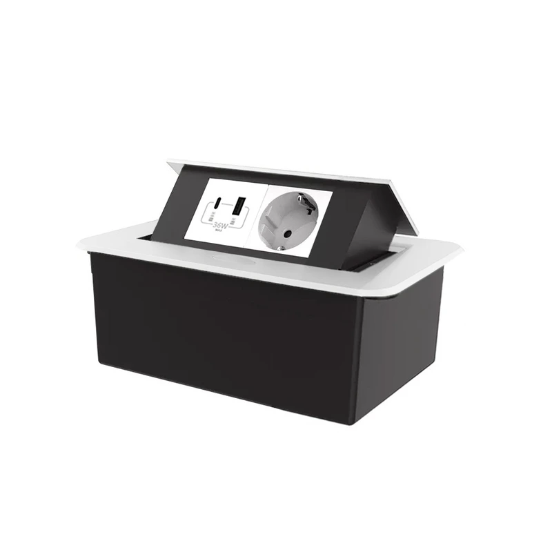 Меблева розетка LIVOLO біла, вбудована у стільницю, з USB-A і USB Type-C 36 Вт, висувна, з заземленням, плавне відкриття, алюміній (VL-SHS012-TC-UA.UC-WP-W)