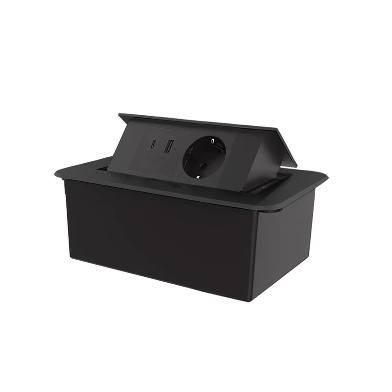 Меблева розетка LIVOLO чорна, вбудована у стільницю, з USB-A і USB Type-C 36 Вт, висувна, з заземленням, плавне відкриття, алюміній (VL-SHS012-TC-UA.UCBP-B)