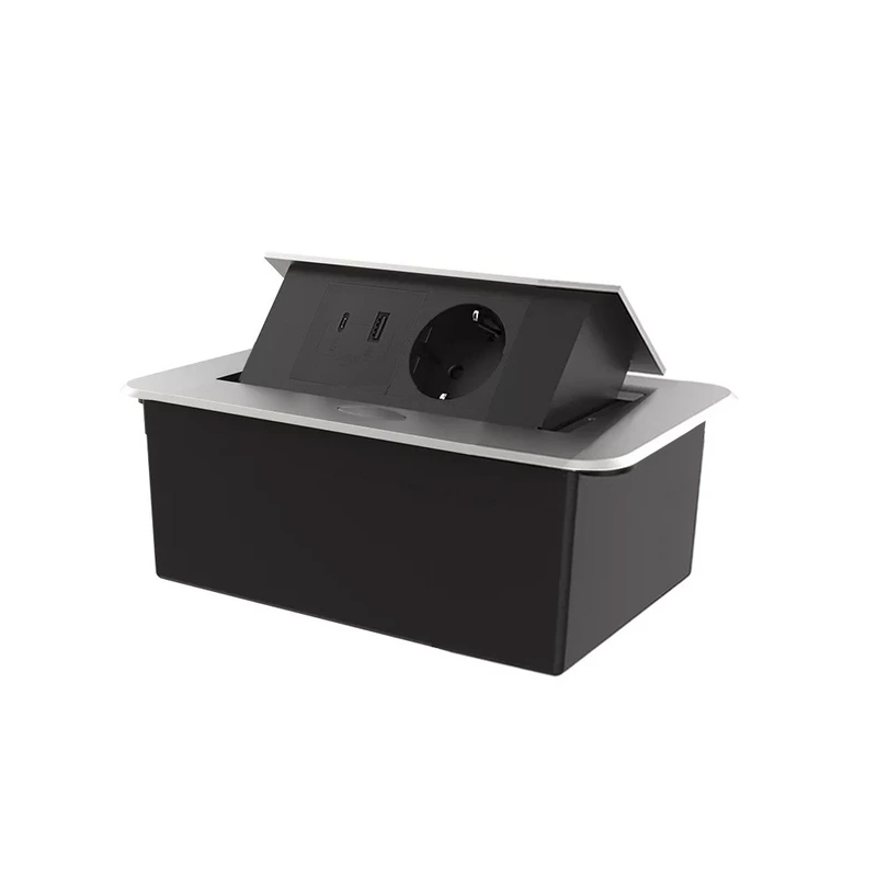 Меблева розетка LIVOLO срібна, вбудована у стільницю, з USB-A і USB Type-C 36 Вт, висувна, з заземленням, плавне відкриття, алюміній (VL-SHS012-TC-UA.UCBP-S)