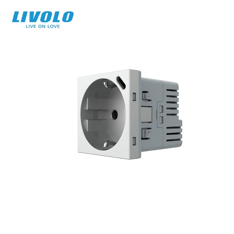 Електрична розетка LIVOLO з USB Type-C PD 18Вт, швидке заряджання iPhone, сіра, 16А 230В, із заземленням, шторки, модуль (VL-FCTF16A.UC18W-2IP)