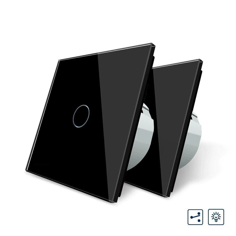 Комплект Сенсорний прохідний/перехресний диммер Livolo чорний скло (VL-C701H/C701H/S1B-12)