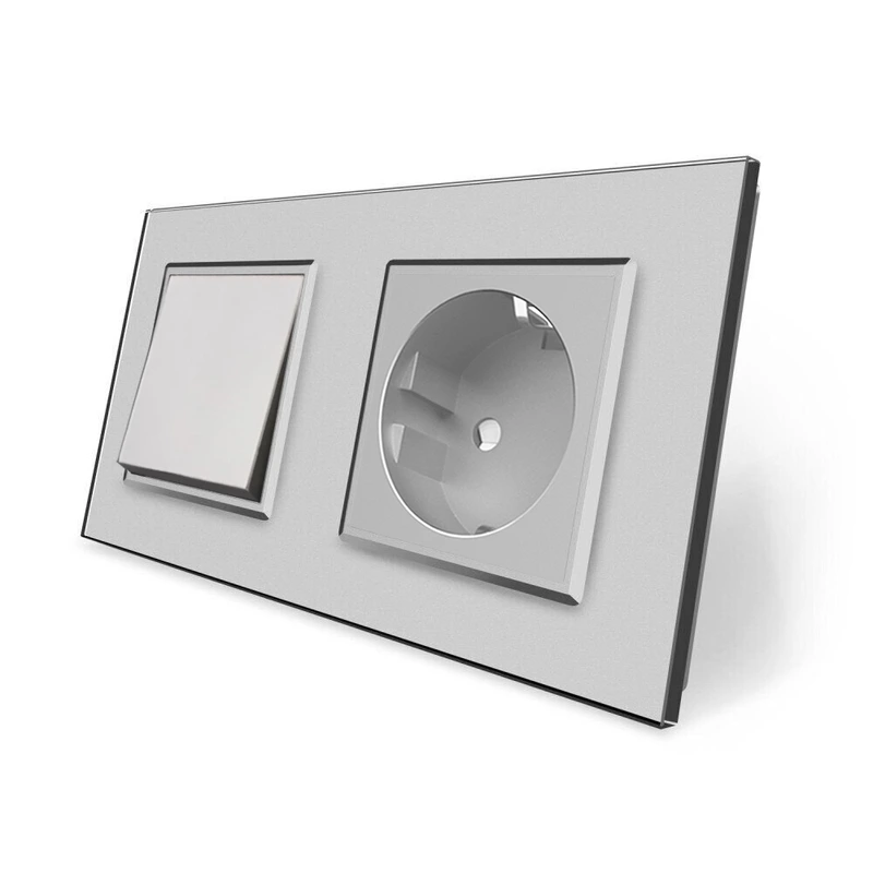 Одноклавішний вимикач з розеткою Livolo сірий скло (VL-C7C1EUK1-15)