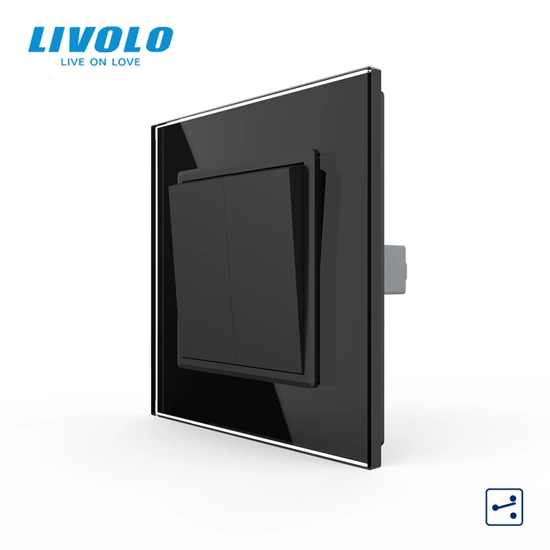 Двоклавішний прохідний вимикач LIVOLO чорний матовий скло — Livolo