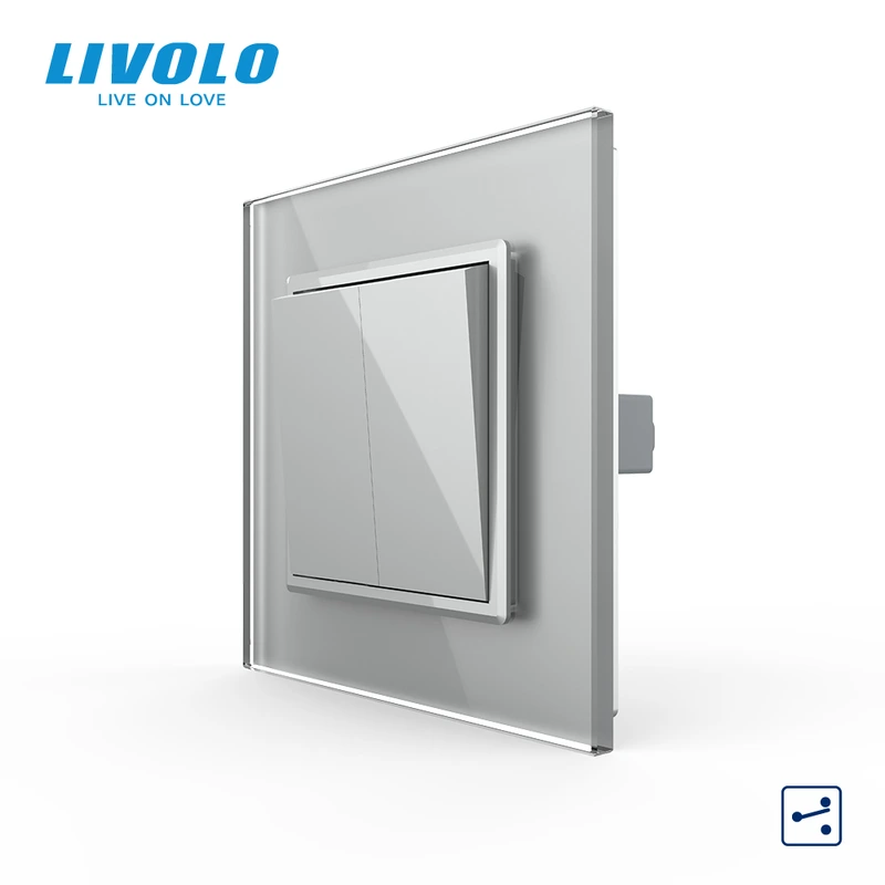 Двоклавішний прохідний вимикач Livolo сірий скло (VL-C7FCMKS-1IP)