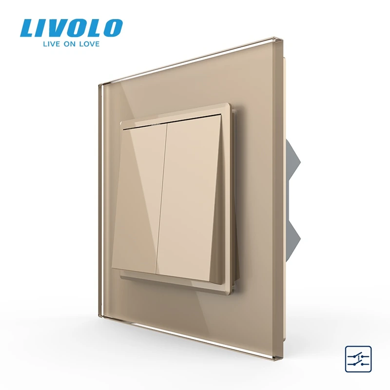 Двоклавішний перехресний вимикач Livolo золотий (VL-C7FCMM10A-1AP)