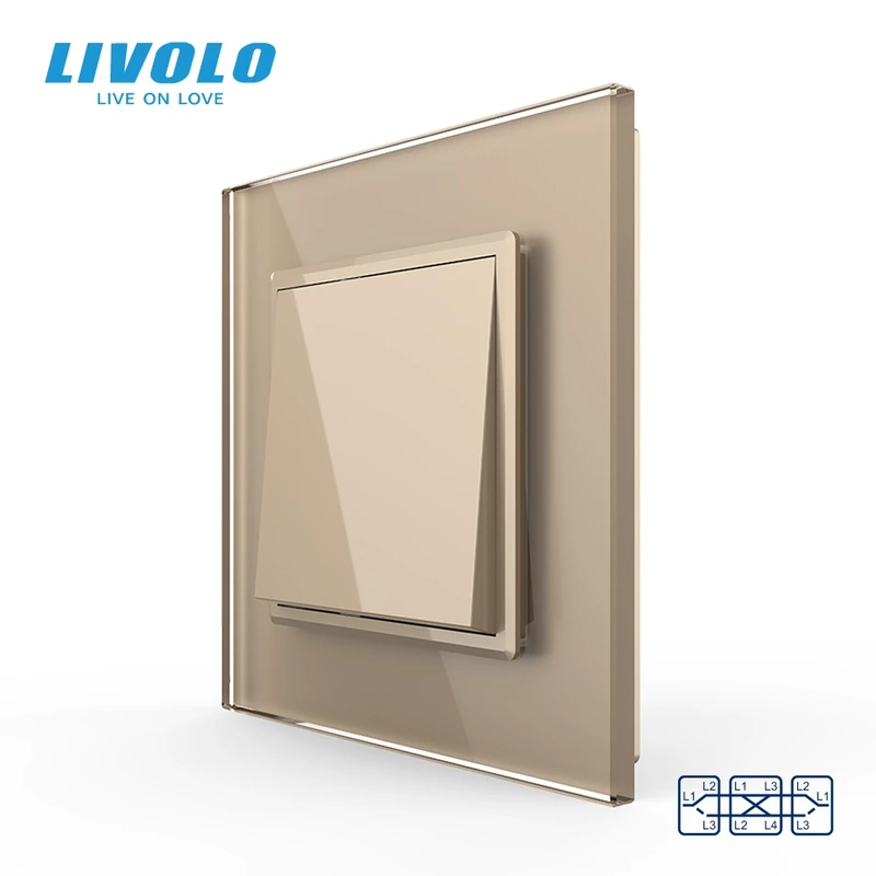 Одноклавішний перехресний вимикач Livolo золото скло (VL-C7FCMM10A-2AP)