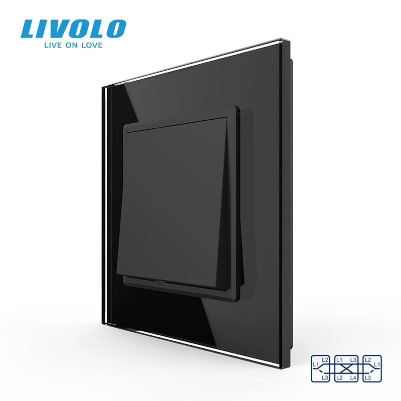 Одноклавішний перехресний вимикач LIVOLO чорний матовий скло — Livolo