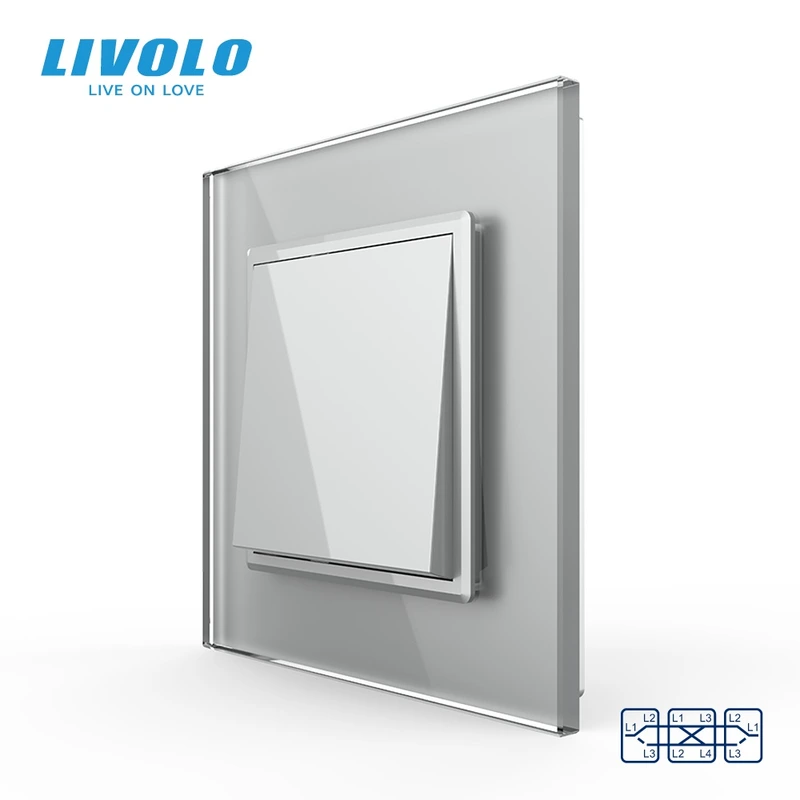 Одноклавішний перехресний вимикач Livolo сірий скло (VL-C7FCMM10A-2IP)