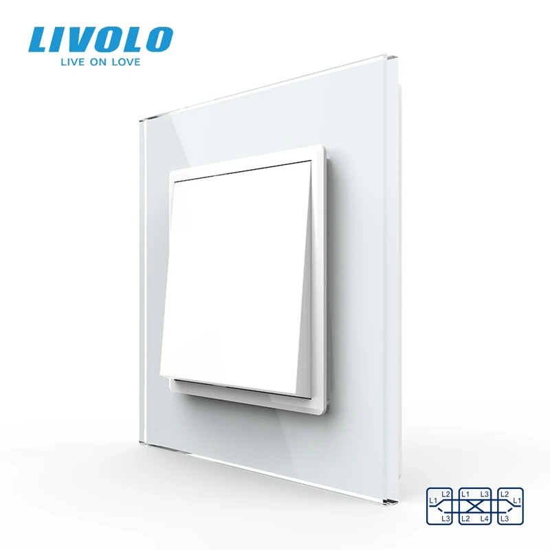 Одноклавішний перехресний вимикач Livolo білий скло (VL-C7FCMM10A-2WP)