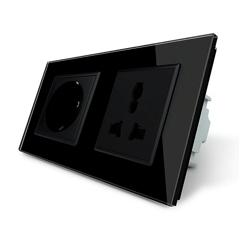 Розетка двомісна силова і універсальна LIVOLO чорна матова скло — Livolo