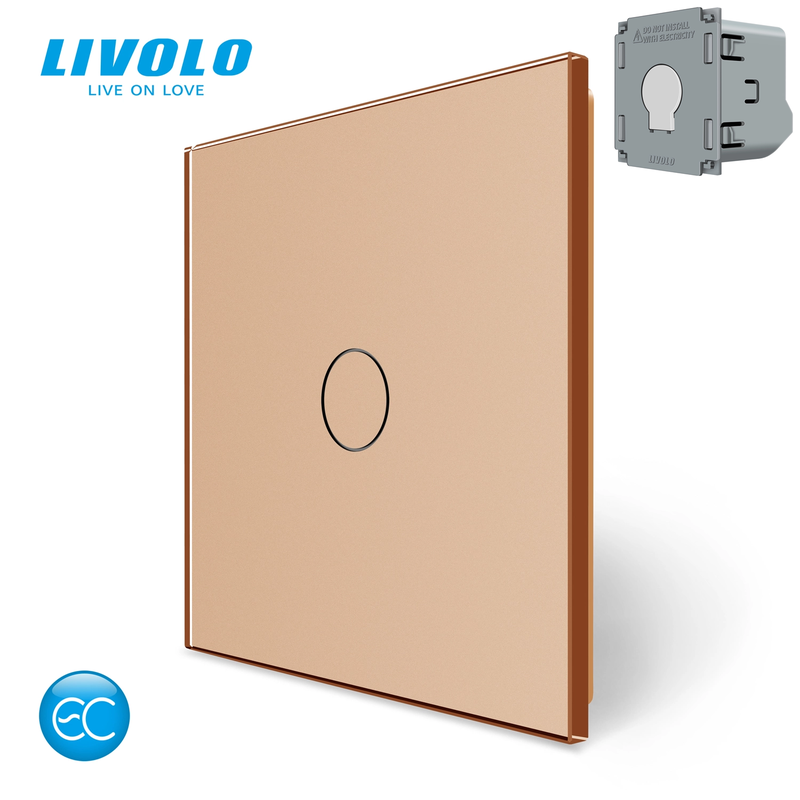 Комплект бездротовий сенсорний вимикач з реле LIVOLO золотий матове скло