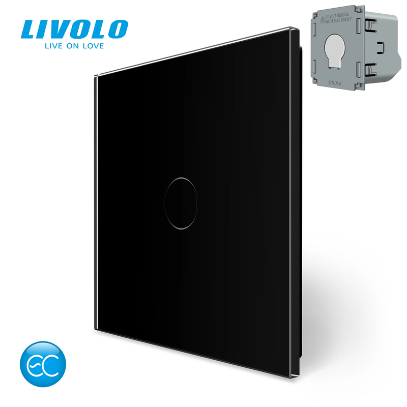 Комплект бездротовий сенсорний вимикач з реле LIVOLO чорний матове скло