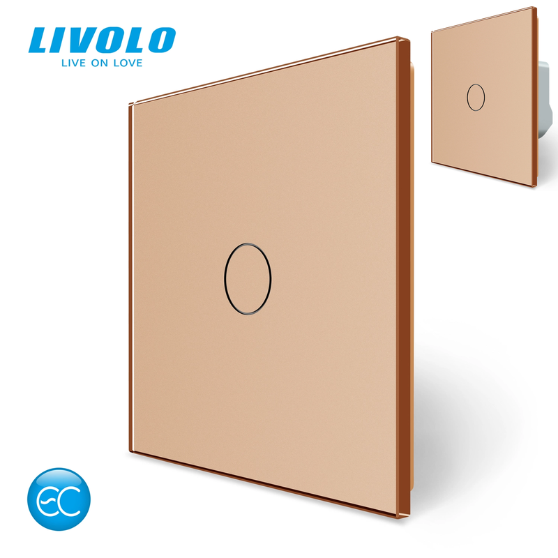 Комплект бездротовий сенсорний вимикач + розумний вимикач (реле) Livolo золото скло (VL-XR007-M7FC1Z2-2AP)