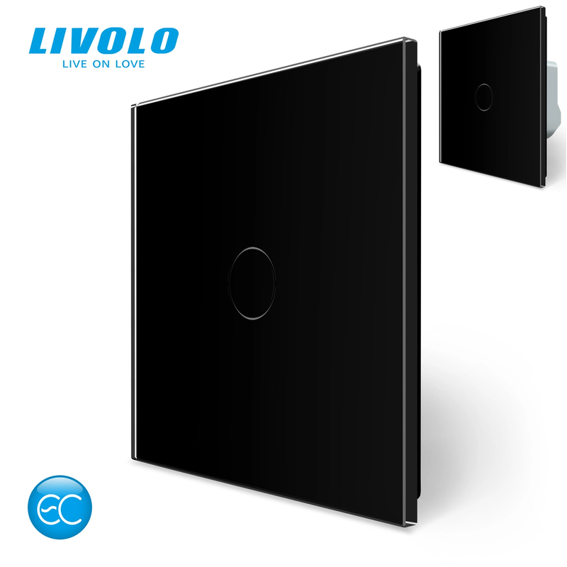 Комплект бездротовий сенсорний вимикач + розумний вимикач (реле) Livolo чорний скло (VL-XR007-M7FC1Z2-2BP)