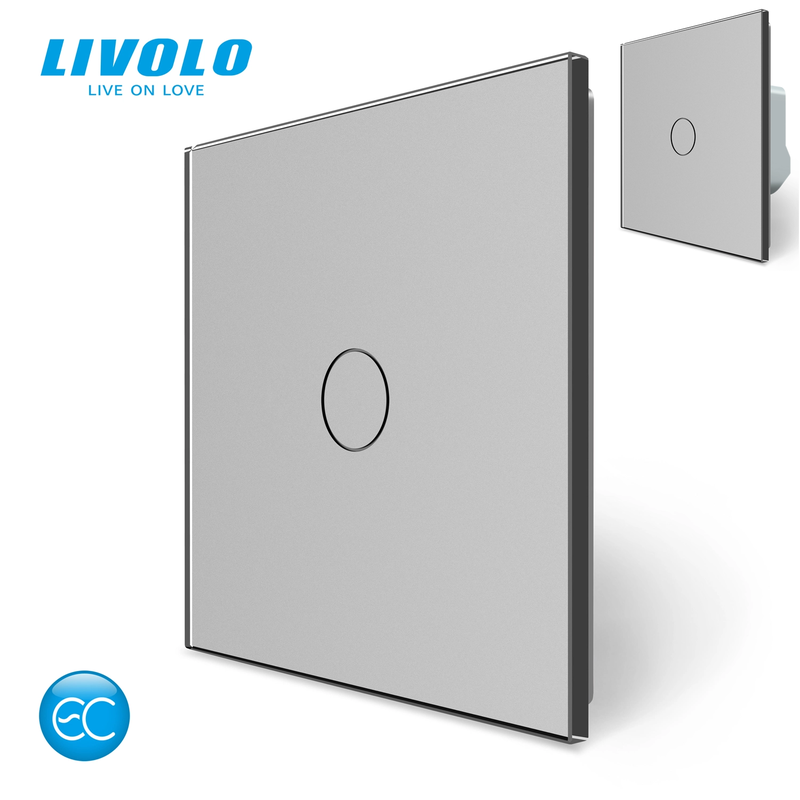 Комплект бездротовий сенсорний вимикач + розумний вимикач (реле) Livolo сірий скло (VL-XR007-M7FC1Z2-2IP)