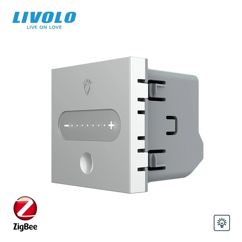 Розумний сенсорний димер LIVOLO, ZigBee, сірий, 2А 230В, без нейтралі, сумісний з Home Assistant, модуль без рамки (VL-FC1DZ-2IP)