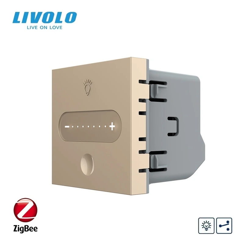 Розумний сенсорний димер LIVOLO, золотий, прохідний / перехресний, ZigBee, 2А 230В, без нейтралі, сумісний з Home Assistant, модуль без рамки (VL-FC1SDZ-2AP)