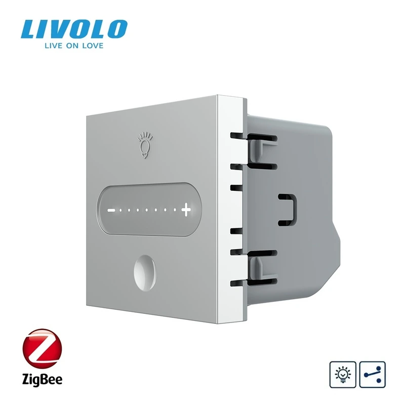 Розумний сенсорний димер LIVOLO, сірий, прохідний / перехресний, ZigBee, 2А 230В, без нейтралі, сумісний з Home Assistant, модуль без рамки (VL-FC1SDZ-2IP)