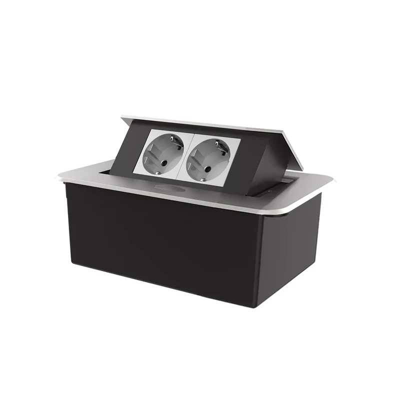 Меблева розетка LIVOLO срібна, у стільницю, з інтернет, висувна, з заземленням, плавне відкриття, алюміній (VL-SHS012-TC.CP-IP-S)