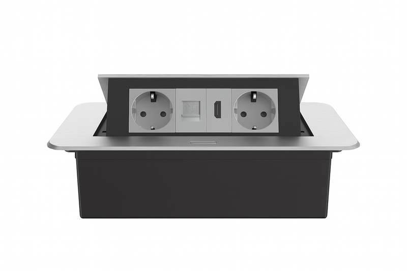 Меблева розетка LIVOLO з інтернет та HDMI, у стільницю, плавне відкриття, алюміній, сіра