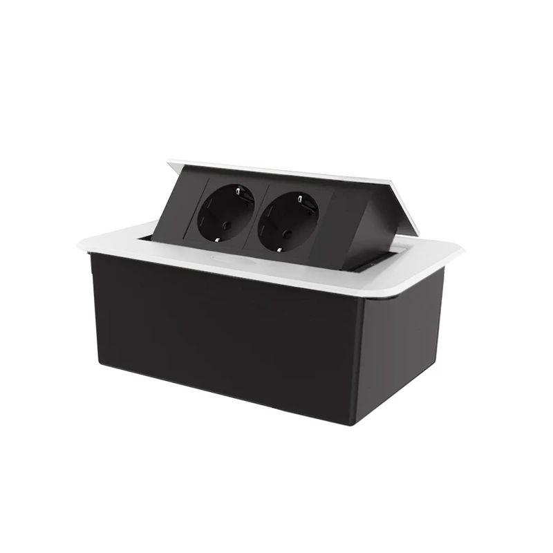 Меблева розетка подвійна LIVOLO біла, вбудована у стільницю, для кухні/офісу/конференц-залу, висувна, з заземленням, плавне відкриття, алюміній 155×118×70 мм (VL-SHS012-TCBP-W) (VL-SHS012-TC-BP-W)