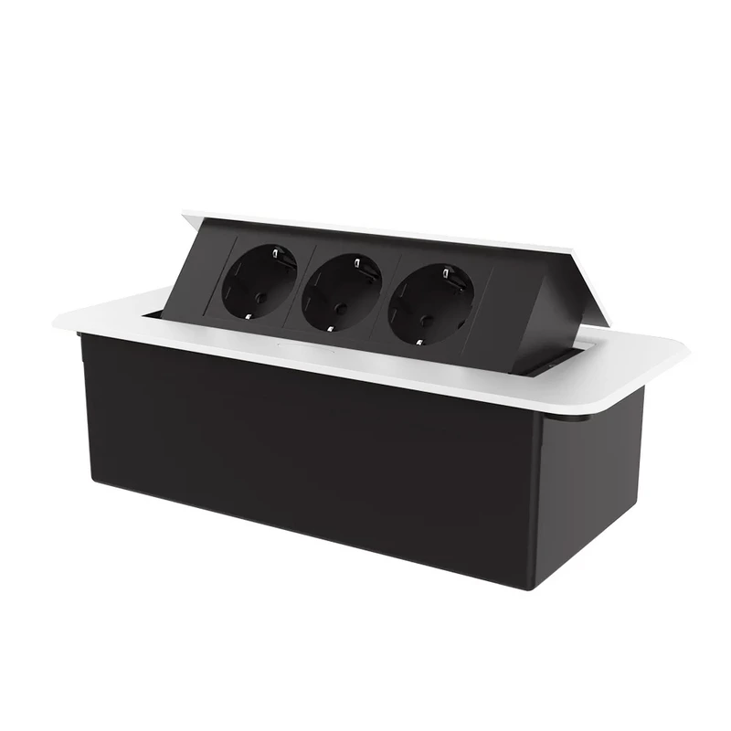 Меблева розетка потрійна LIVOLO біла, вбудована у стільницю, для кухні/офісу/конференц-залу, висувна, з заземленням, плавне відкриття, алюміній 265×118×70 мм (VL-SHS013-TCBP-W) (VL-SHS013-TC-BP-W)