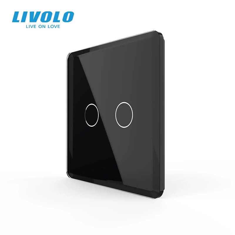 Рамка 1-постова для 2-сенсорного вимикача LIVOLO, загартоване скло, чорна 2.5D, 80×80 мм