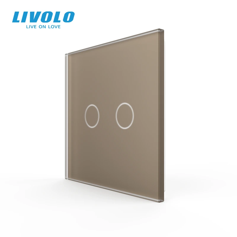 Рамка 1-постова для 2-сенсорного вимикача LIVOLO, загартоване скло, золота матова, 80×80 мм (VL-P702-2AS06)