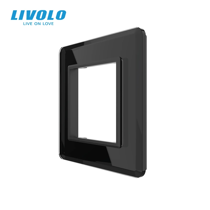 Рамка 1-постова LIVOLO, загартоване скло, чорна 2.5D, 80×80 мм