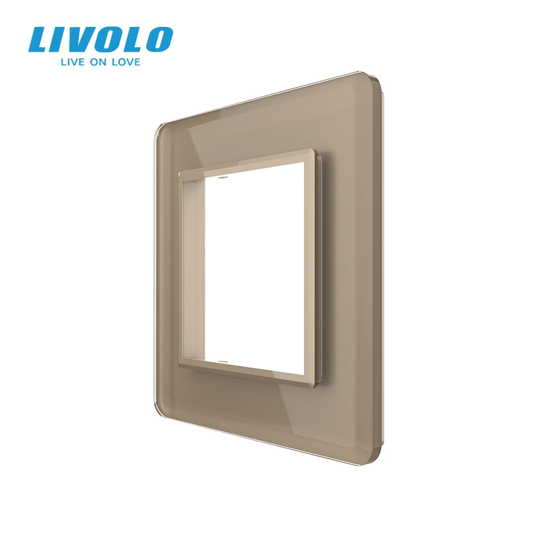Рамка 1-постова LIVOLO, загартоване скло, золота 2.5D, 80×80 мм