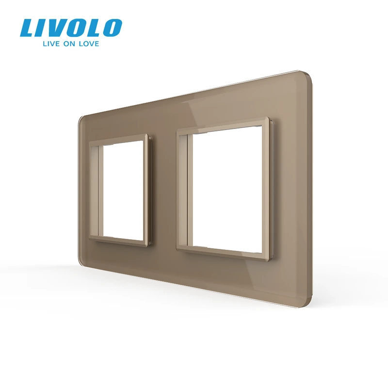 Рамка 2-постова LIVOLO, загартоване скло, золота 2.5D, 151×80 мм