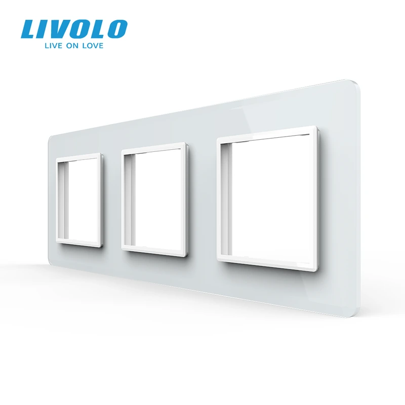 Рамка 3-постова LIVOLO, загартоване скло, біла 2.5D, 223×80 мм