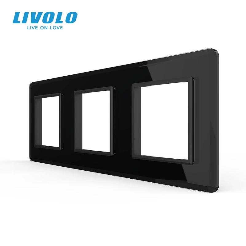 Рамка 3-постова LIVOLO, загартоване скло, чорна 2.5D, 223×80 мм