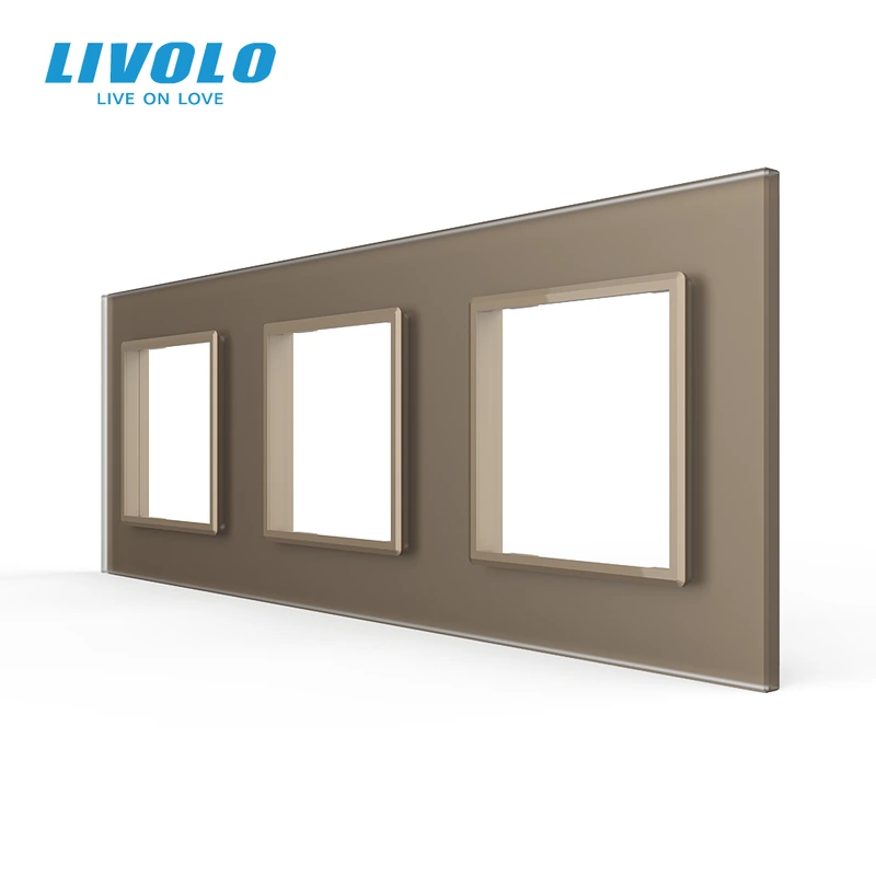 Рамка 3-постова LIVOLO, загартоване скло, золота матова, 223×80 мм (VL-P7E/E/E-6AS06)
