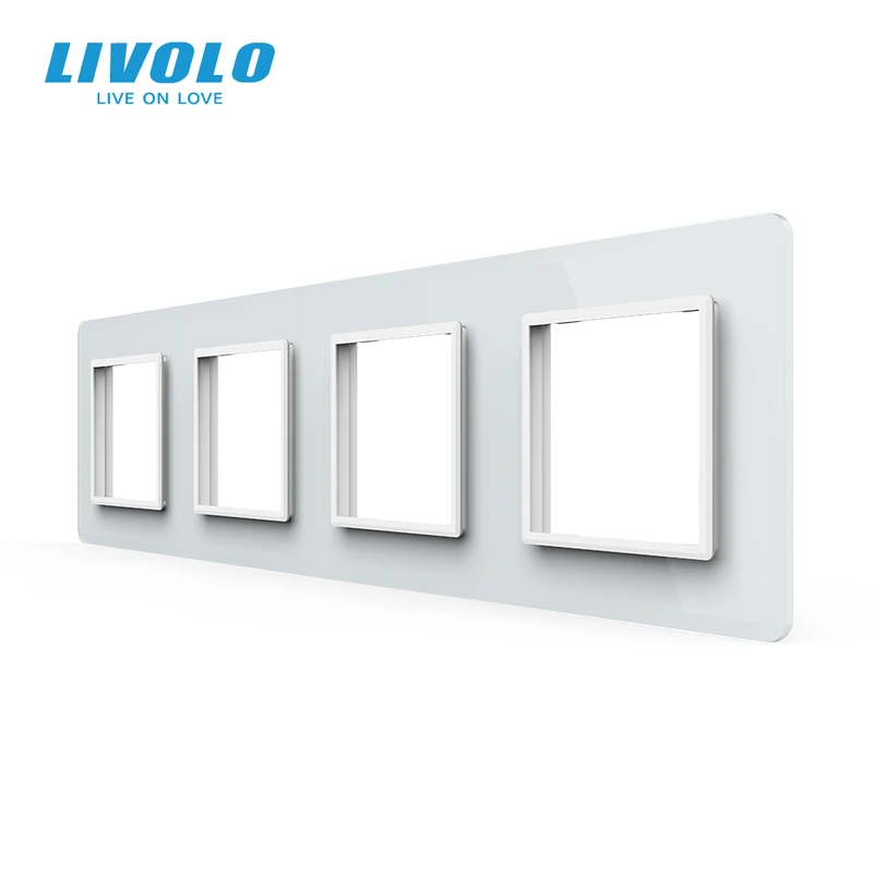 Рамка 4-постова LIVOLO, загартоване скло, біла 2.5D, 294×80 мм