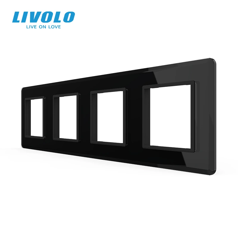Рамка 4-постова LIVOLO, загартоване скло, чорна 2.5D, 294×80 мм