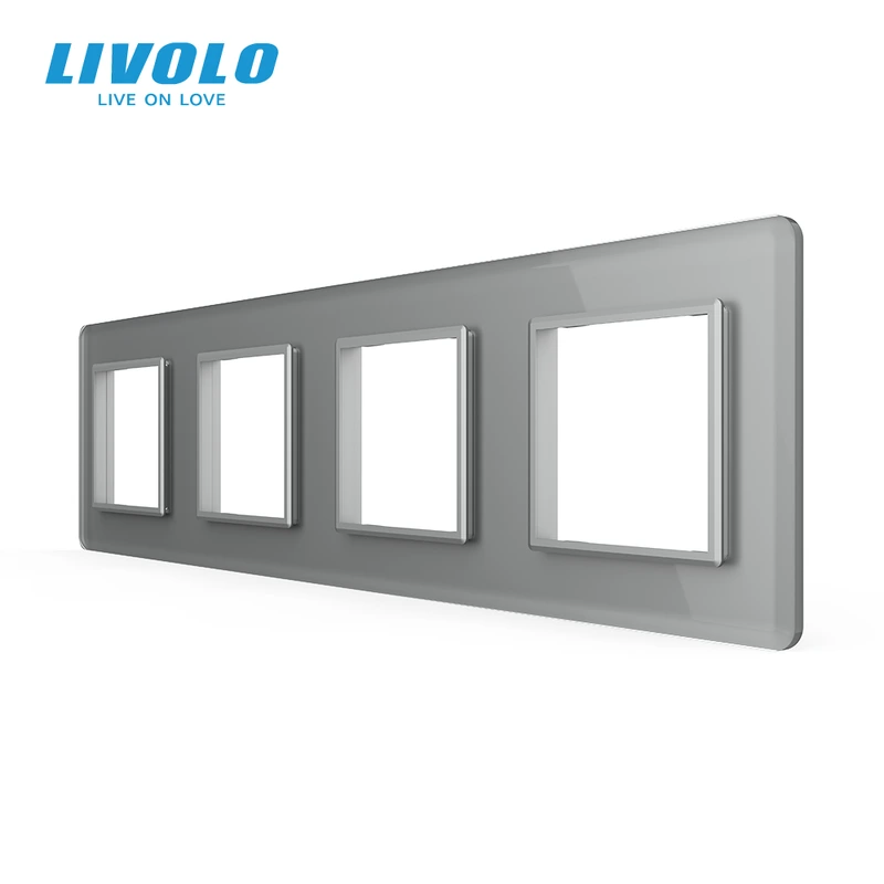 Рамка 4-постова LIVOLO, загартоване скло, сіра 2.5D, 294×80 мм