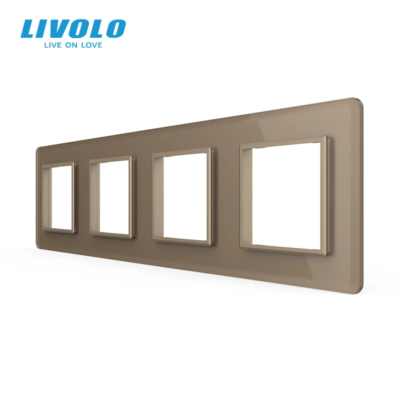 Рамка 4-постова LIVOLO, загартоване скло, золота 2.5D, 294×80 мм
