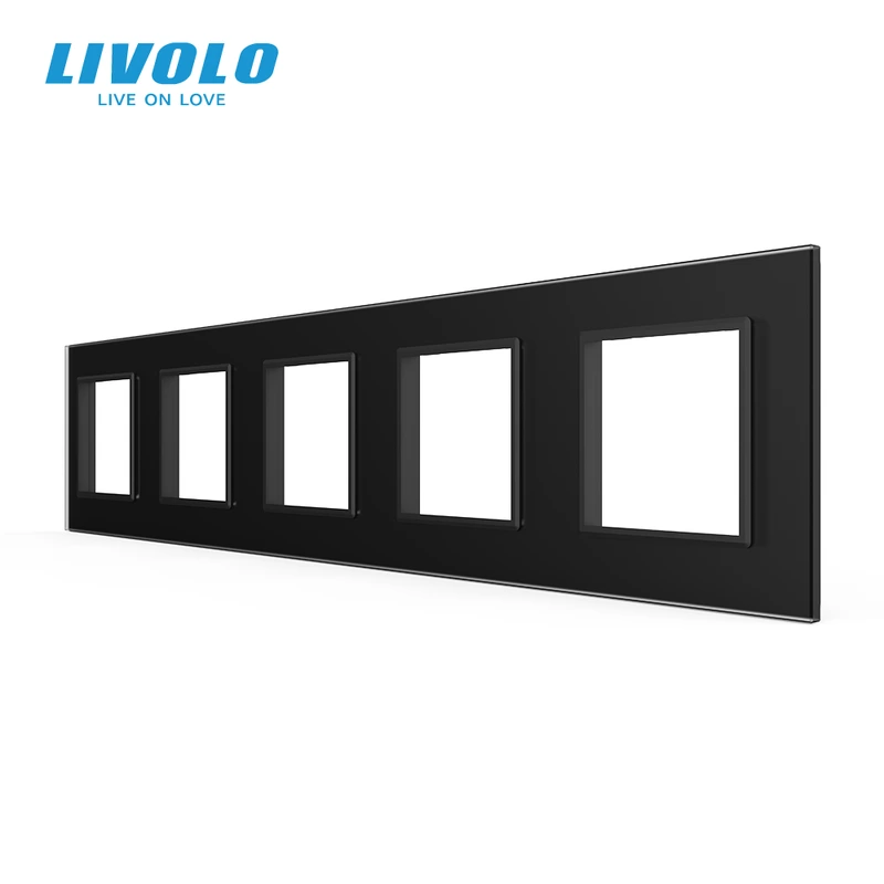 Рамка 5-постова LIVOLO, загартоване скло, чорна матова, 365×80 мм (VL-P7E/E/E/E/E-10BS06)