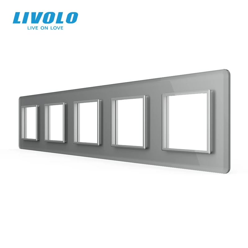 Рамка 5-постова LIVOLO, загартоване скло, сіра 2.5D, 365×80 мм