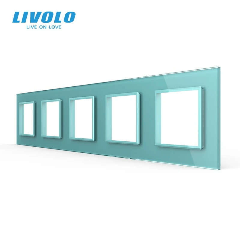 Рамка 5-постова LIVOLO, загартоване скло, зелена, 365×80 мм (C7-SR/SR/SR/SR/SR-18)