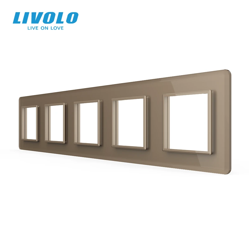 Рамка 5-постова LIVOLO, загартоване скло, золота 2.5D, 365×80 мм
